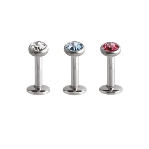 Piercing Labret - Acier 316L - Labret avec pas de vis interne disque de 4 mm et strass*