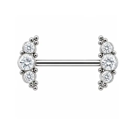 Barbell Titane ASTM F136 Premium – Filetage Interne & Embout 3 Strass Perlés Piercing Professionnel*