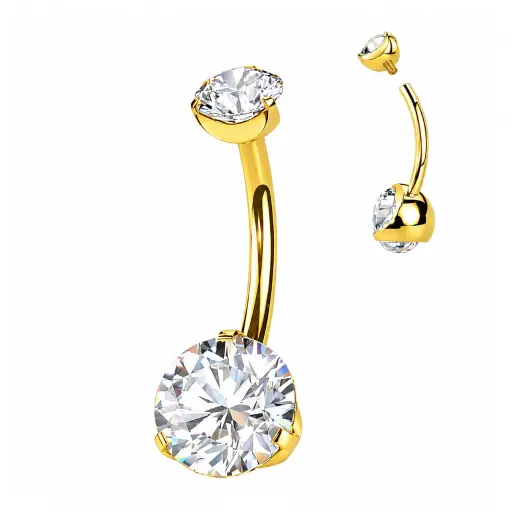 Nombril Titane ASTM F136 Premium – Banane Filetage Interne Stérile Gold & 2 Strass Griffés* 