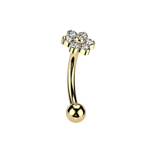 [fb_GOLD_STERILE_banane-FBG-3032 "SUGB0001"] Piercing Banane - Titane F136 Stérile Gold - Banane 3032 avec pas de vis interne fleur strass 1,2 x 8 mm*