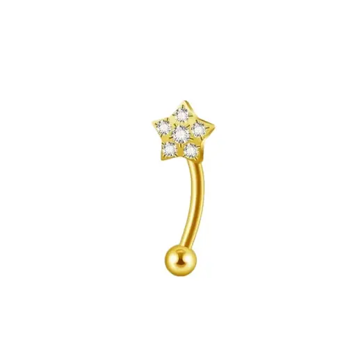 [fb_GOLD_STERILE_banane-FBG-3035] Piercing Banane - Titane F136 Stérile Gold -  Banane 3035 avec pas de vis interne étoile strass*