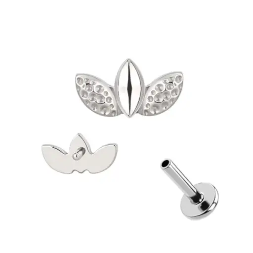 [fb_STERILE_labret_1350-FB-1350] Piercing Labret - Titane F136 Stérile - Labret n°1350 avec pas de vis interne marquise 3 feuilles 1,2 x 8 mm*