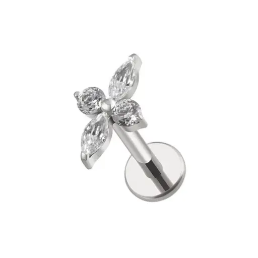 Piercing Labret - Titane F136 Stérile - Labret 3002 avec pas de vis interne pétales strass*