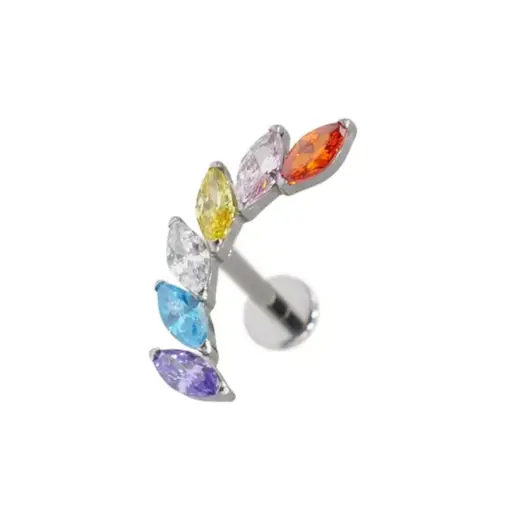 [fb_STERILE_labret_3004-FB-3004 "SUL0033"] Piercing Labret - Titane F136 Stérile - Labret 3004 avec pas de vis interne marquise strass multicolore 1,2 x 8 mm*