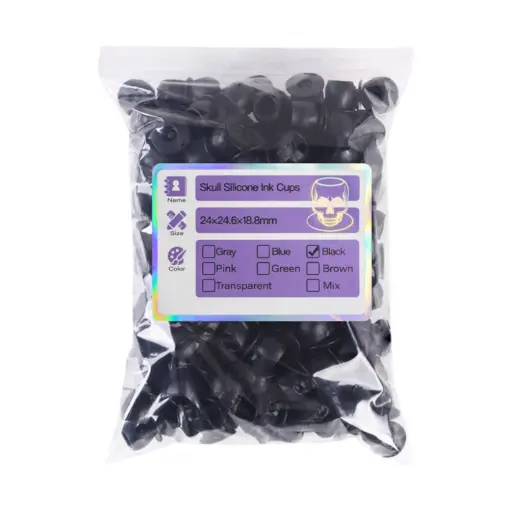 Caps Tattoo - Cups Skull - Sachets de 100 godets pour encre de tatouage en forme de crânes*