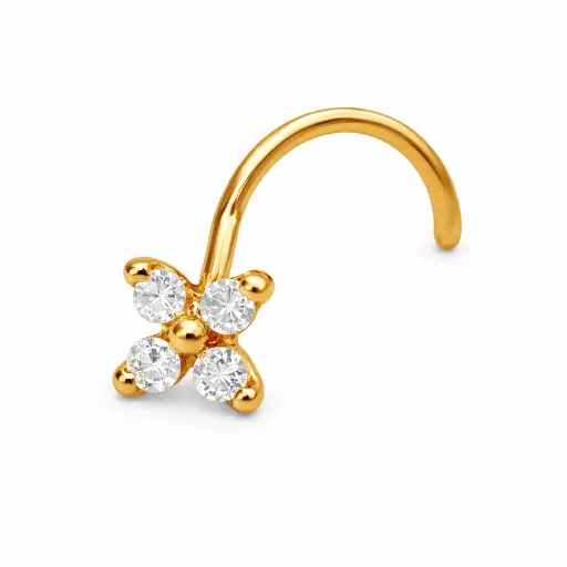 Piercing Nez en Titane ASTM F136 - Stud de Nez Stérile Gold Threadless & Pétales 4 Strass Brillant* 