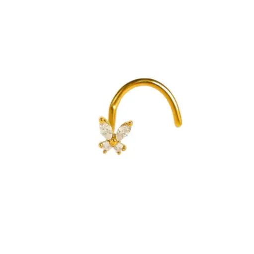 Piercing Nez - Titane F136 Stérile Gold - Stud de nez embout papillon 4 strass*