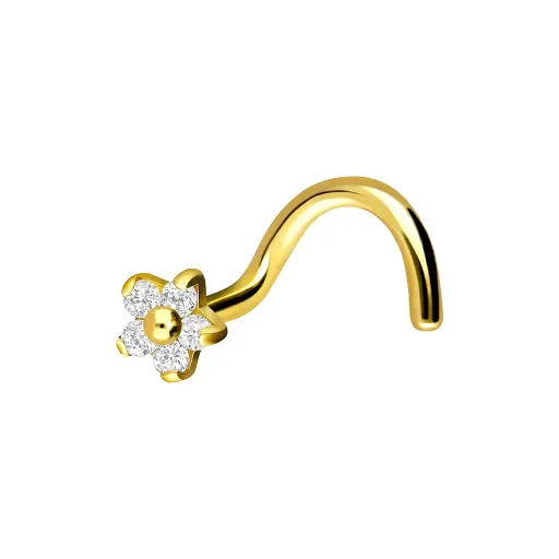 Piercing Nez en Titane ASTM F136 - Stud de Nez Stérile Gold Threadless & Strass 5 Pétales Fleurs Brillant* 