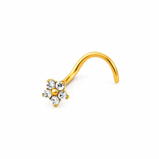 Piercing Nez en Titane ASTM F136 - Stud de Nez Stérile Gold Threadless & Embout Fleur 5 Pétales Strass Rond*