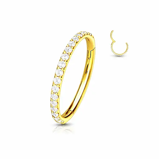 Anneau Clicker Titane ASTM F136 Stérile – Bijou de Piercing Hypoallergénique Sertie Strass Gold*