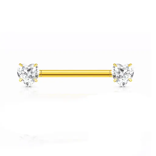 [fb_GOLD_STERILE_barbell_interne-FBG-1515] Piercing Barbell - Titane F136 Stérile Gold - Barbell avec pas de vis interne embout strass cœur griffé 1,6 x 12 mm*