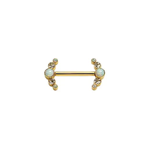 [fb_GOLD_STERILE_barbell-FBG-0082] Piercing Barbell - Titane F136 Stérile Gold - Barbell avec pas de vis interne embout strass et opale 1,6 x 14 mm*