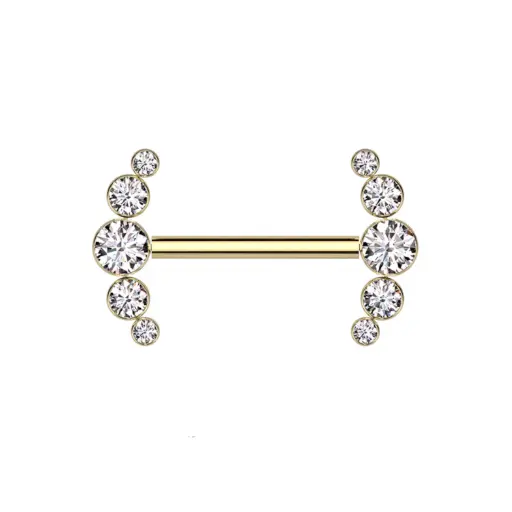 [fb_GOLD_STERILE_barbell-FBG-0081] Piercing Barbell - Titane F136 Stérile Gold - Barbell avec pas de vis interne embout strass arche 1,6 x 14 mm*