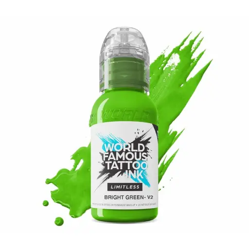 [ki_REACH_encre_world_famous_bright_green-LTBGV21] Encre de Tatouage Verte World Famous Bright Green V2 – Conforme REACH – Pigment Professionnel Haute Intensité* 
