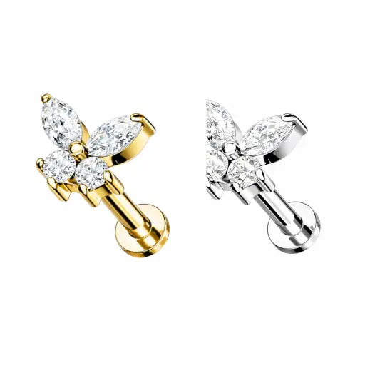 Piercing Labret Titane ASTM F136 – Labret 3007B Filetage Interne Stérile & Embout Papillon*