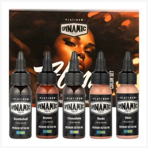 [tl_REACH_set_encre_dynamic_platinum_flesh] Set Encre Tattoo - Platinum By Dynamic Set Flesh - Mélange pour le tatouage encre reach 5 x 30 ml*