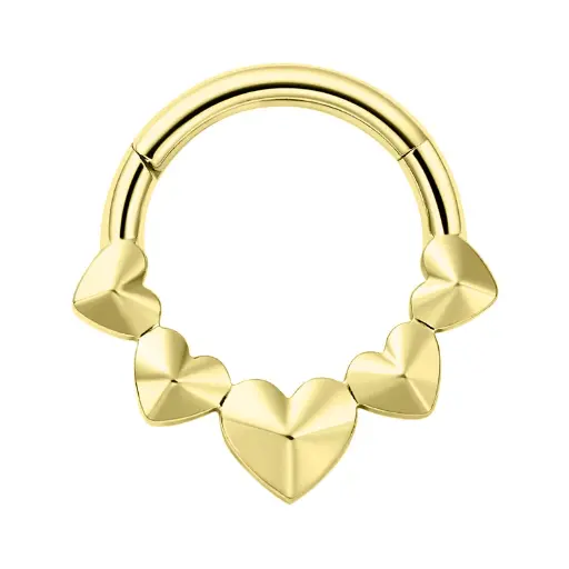 Piercing Anneau - Titane Gold Astm F136 - Clicker avec fermeture à charnière cœurs lisses*