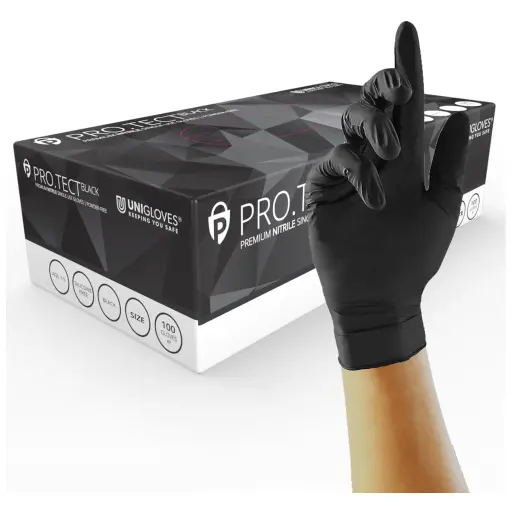 Gants Tatouage Nitrile Noir Texturé Unigloves - Boîte de 100 Gants Professionnels Sans Poudre*