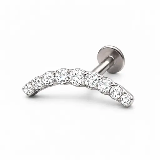 Piercing Labret Titane ASTM F136 Premium – Labret 172 Filetage Interne Stérile & Embout Courbe de Strass 13,5 mm*