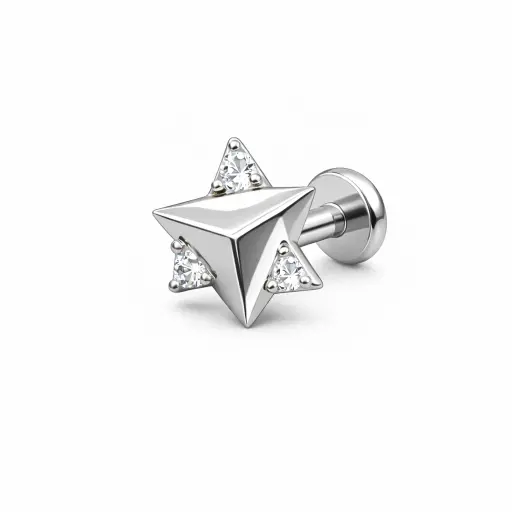 Piercing Labret Titane ASTM F136 Premium – Labret 417 Filetage Interne Stérile & Embout Triangle de Strass 10 mm*