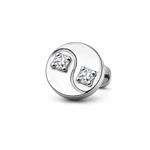 Piercing Labret Titane ASTM F136 Premium – Labret 418 Filetage Interne Stérile & Embout Ying Yang Strass 7 mm*