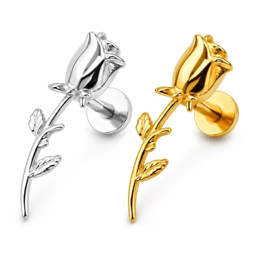 Piercing Labret Titane ASTM F136 Premium – Labret 495 Filetage Interne Stérile & Embout Rose 20 mm Gold*