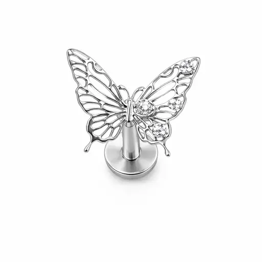 Piercing Labret Titane ASTM F136 Premium – Labret 499 Filetage Interne Stérile & Embout Papillon 11 mm*