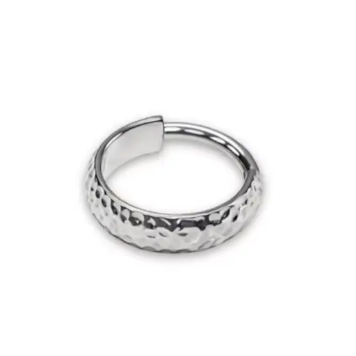 Anneau Titane ASTM F136 - Clicker 1971 Stérile Martelé Argent ou Gold