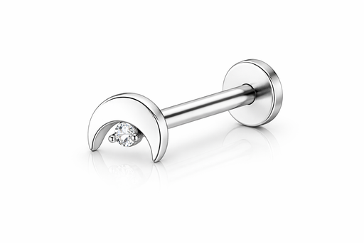 Piercing Labret Titane ASTM F136 Premium – Labret 58 Filetage Interne Stérile & Embout Lune Strass 5 mm* 