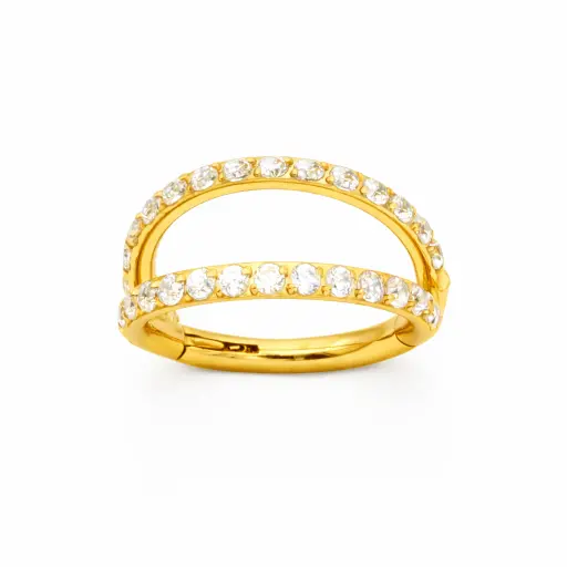 Piercing Anneau Titane ASTM F136 Premium – Clicker 58 Gold avec Fermeture à Charnière Double Cerclage Sertie Strass Qualité Implant*