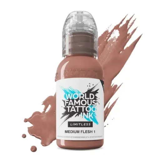 [ki_encre_world_famous_medium_flesh_1-LTMF11-S] Encre de Tatouage Beige World Famous Medium Flesh 1 – Conforme REACH – Pigment Professionnel Haute Intensité* 