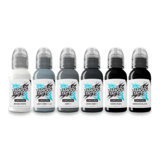 [ki_set_encre_noir_ink_v2_world_famous-LTTCJNSV21-S] Set Encres Tattoo World Famous Limitless Thomas Carli Jarlier Noire Ink Set v2 - 6x 30 ml REACH Couleurs Tatouage*