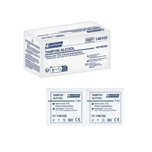 Lingette Piercing - Euromedis Tampon Alcool 70% - Boîte de 100 lingettes pour la désinfection*