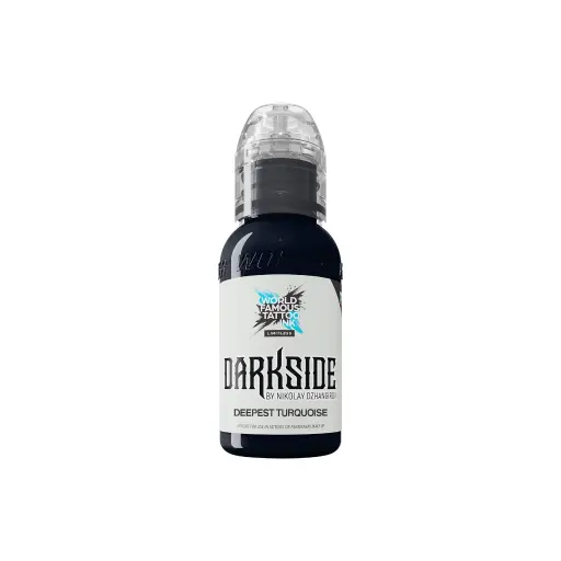 [ki_encre_world_famous_darkside_deepest_turquoise-LTNDDT1-S] Encre de Tatouage Noire World Famous Darkside Deepest Turquoise – Conforme REACH – Pigment Professionnel Haute Intensité*