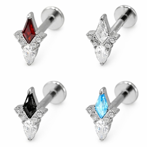 Piercing Labret Titane ASTM F136 – Labret 3042 Filetage Interne Stérile & Embout Losange Strass 1,2 x 8 mm* 
