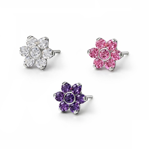 Embout Piercing Fleur Strass Titane ASTM F136 Threadless – Bijou Piercing Haut de Gamme Hypoallergénique Ultra Résistant*