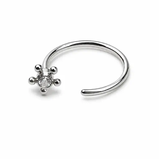 [ns_STERILE_anneau_nez-W246-0808] Piercing Nez Titane ASTM F136 Premium – Anneau de Nez Stérile 0,8 x 8 mm & Embout 5 Perles et Strass Rond 3,5 mm* 