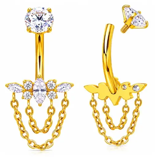 [p-GOLD-nombril-int-TGPIBN006] Piercing Nombril Titane F136 – Banane Interne Marquise Gold 1,6 x 10 mm
