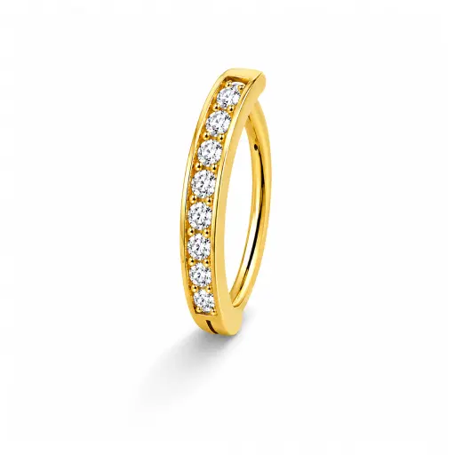 [fb__GOLD_STERILE_1.6x10mm-FBG-0084] Piercing Nombril Titane ASTM F136 Premium – Anneau à Charnière Stérile Gold & Sertie 8 Strass 1,6 x 10 mm*