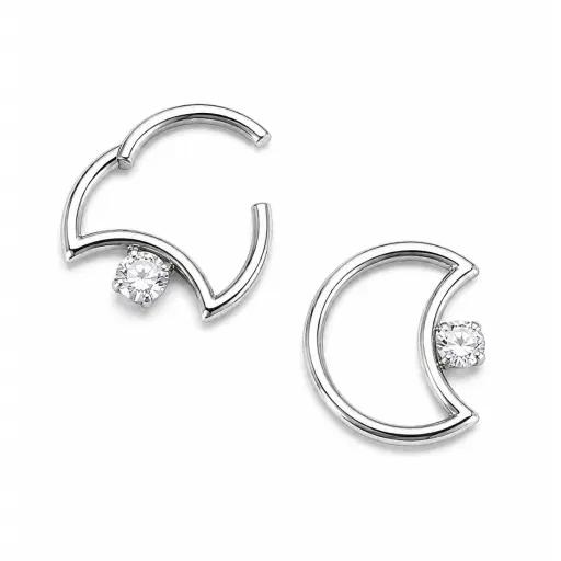 [ns_STERILE_anneau-W26-128] Piercing Anneau Titane ASTM F136 Premium – Clicker avec Fermeture à Charnière Stérile & Demi Lune Strass 1,2 x 8 mm*