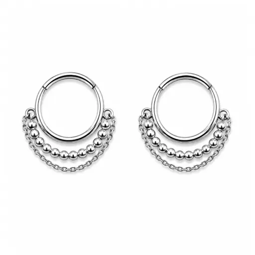Piercing Anneau Titane ASTM F136 Premium – Clicker avec Fermeture à Charnière Stérile Demi Cercle Perle et Chaine*