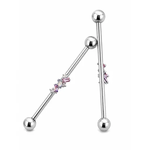 [B7-ns_barbell_int_1.6x38mm-W215-38] Barbell Titane ASTM F136 Premium – Filetage Interne & Strass Rectangle Perlé Piercing Professionnel 1,6 x 38 mm*