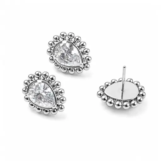 [G2-ns_embout_threadless-T40] Embout Piercing Goutte Strass Entourée De Bille Titane ASTM F136 Threadless – Bijou Piercing Haut de Gamme Hypoallergénique Ultra Résistant*