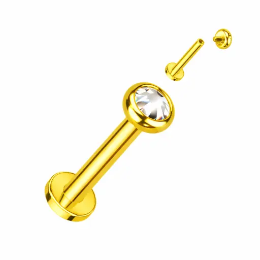 [LA149-fb_GOLD_STERILE_labret_int1.2x8x4mm-FAG-0015] Piercing Labret Titane F136 – Filetage Interne Stérile Gold & 1,2 x 8 mm Strass Rond 4 mm*