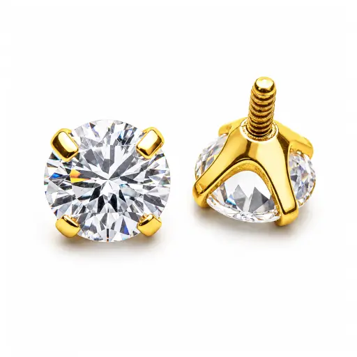 Piercing Embout Titane ASTM F136 Premium – Embout 9 Filetage Interne Qualité Implant Strass Griffé Gold pour Piercing 1,2 mm*