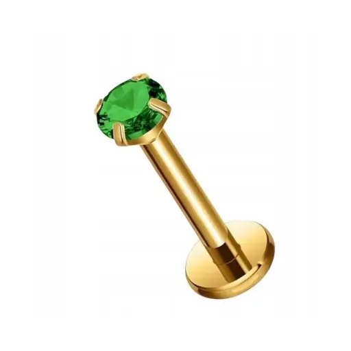 Piercing Labret Titane F136 – Labret 185 Filetage Interne Stérile Gold & Embout Strass Couleur 1,2 x 8 mm*