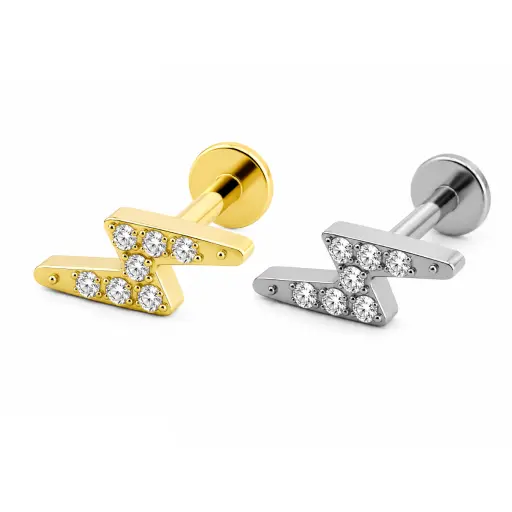 Piercing Labret Titane ASTM F136 – Labret 563 Filetage Interne Stérile & Embout Eclair Strass*