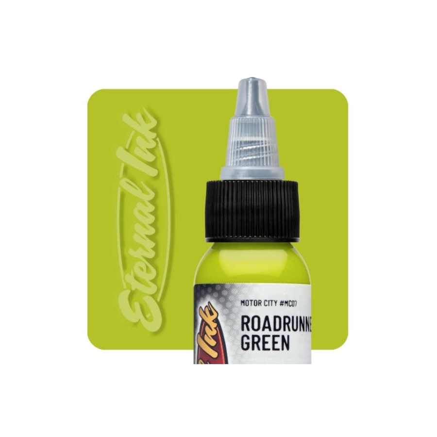 [b_encre_eternal_roadrunner_green-731230] Encre Entrainement Tattoo Verte - Eternal Ink Motor City Roadrunner Green - Encre artistique pour entrainement au tatouage NON REACH 30 ml*