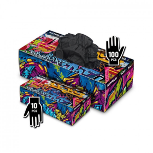 Graffiti Gloves - Boîte de 100 gants noirs en nitrile noir non poudrés pour le tatouage et le piercing