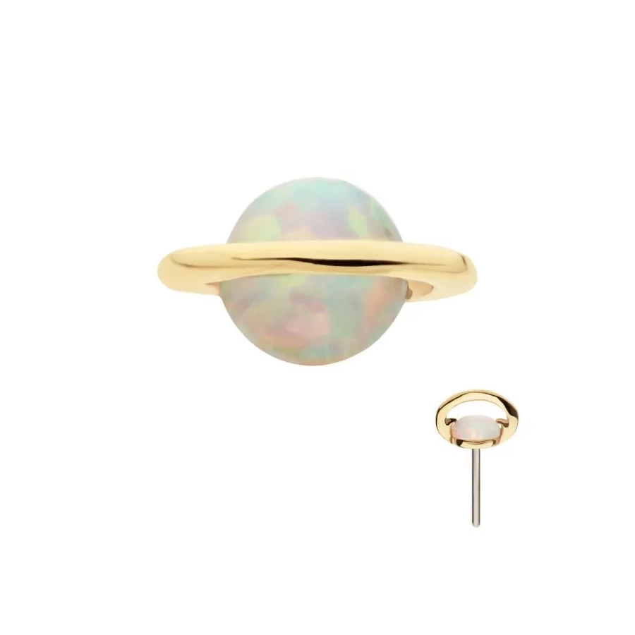 Embout Threadless ET11 Titane F136 Planète Opale avec Ceinture de Kuiper en Or Jaune 14kt